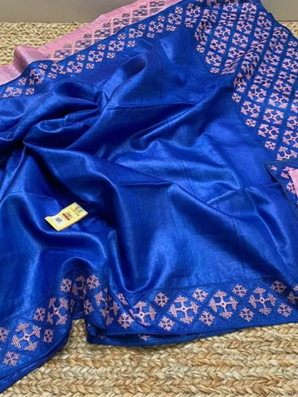 Mridini_Silkmark_Tussar_Silk_Embroidery_Saree_Royal_Blue