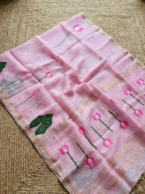 Iraaya_Handloom_Pure_Jayashree_Silk_Linen_Saree_Baby_Pink
