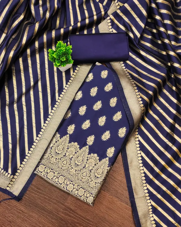 Noor-e-Banaras_Lichi_Silk_Navy_Blue_Suit_Brocade_Weaving
