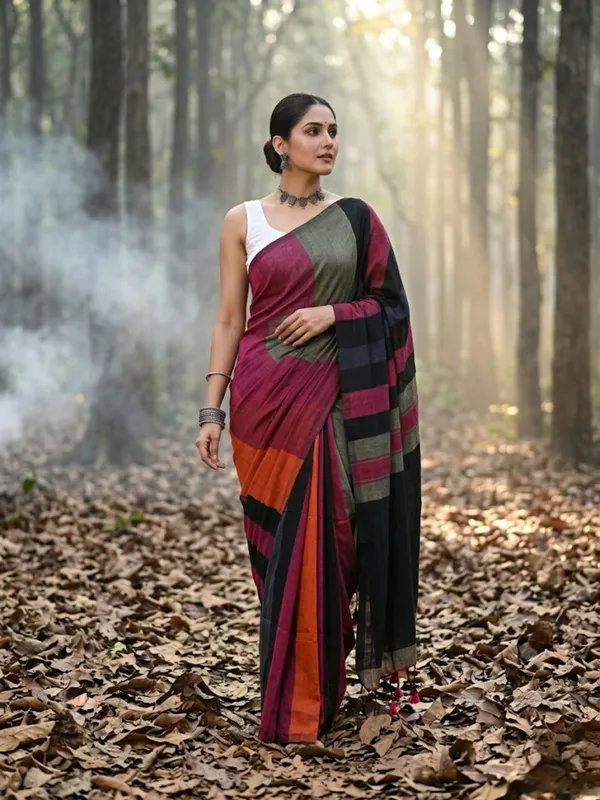 Earthloom_Handdyed_Khadi_Cotton_Saree_Vibrant