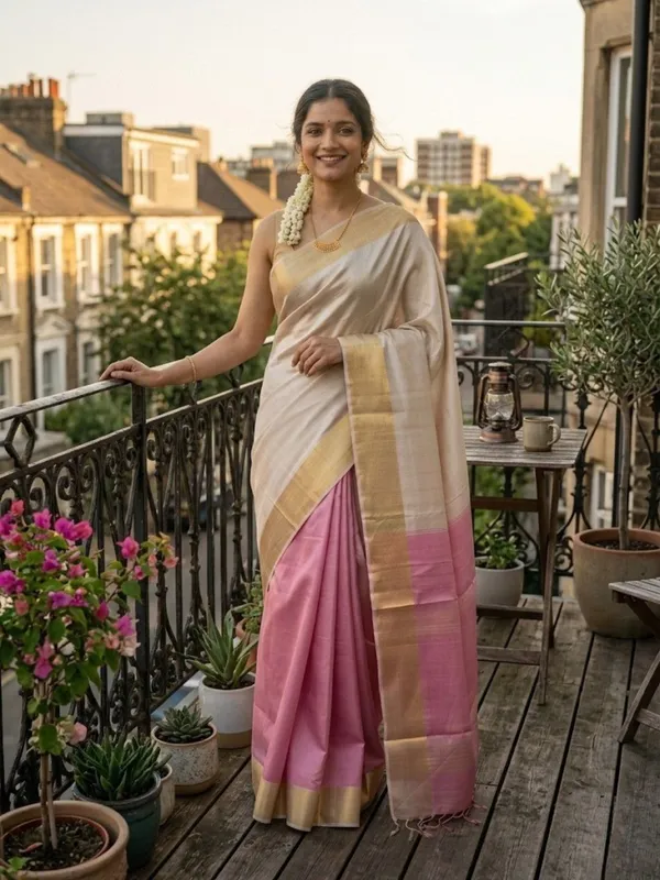 Handloom_Kota_Silk_Beige_&_Rose_Pink_Saree