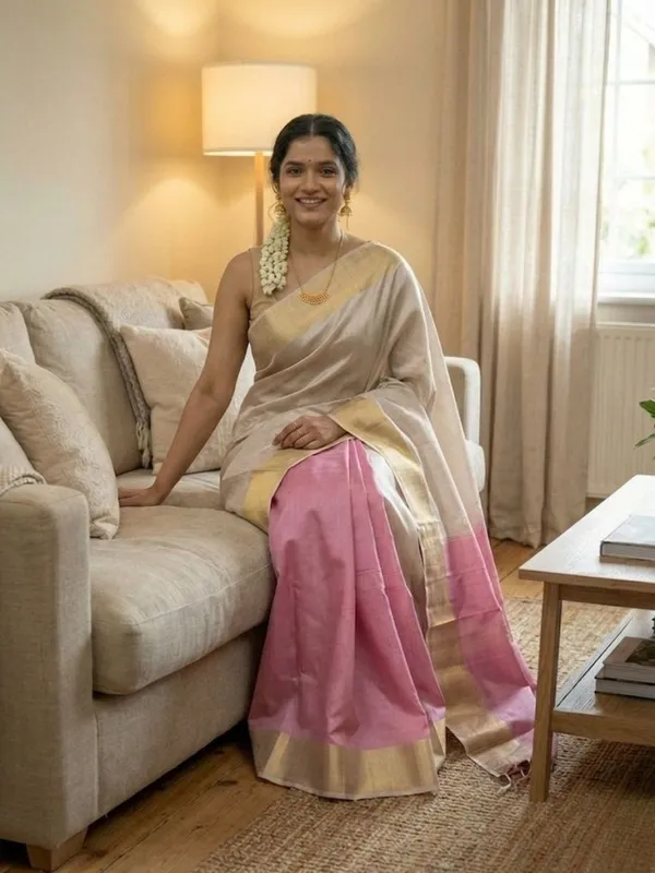 Handloom_Kota_Silk_Beige_&_Rose_Pink_Saree