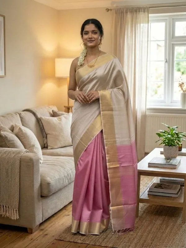 Handloom_Kota_Silk_Beige_&_Rose_Pink_Saree