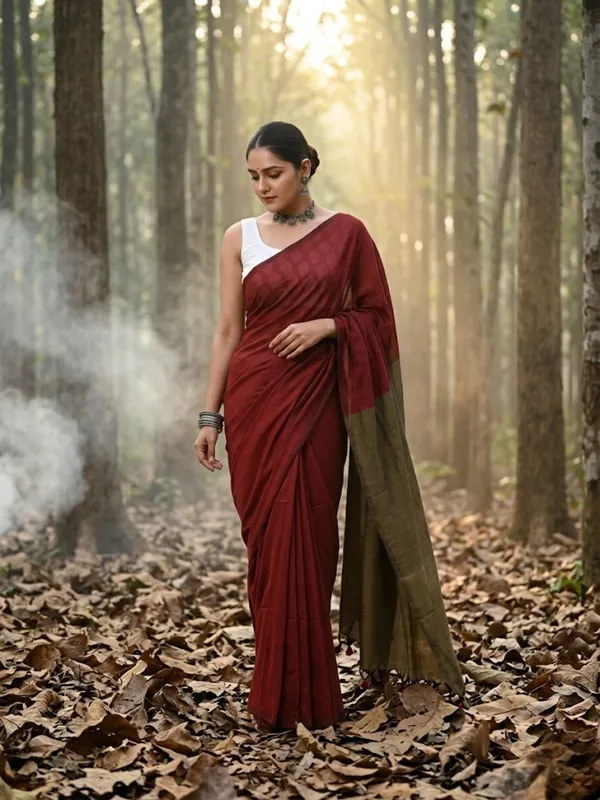 Earthloom_Handdyed_Khadi_Cotton_Saree_Regal_Red