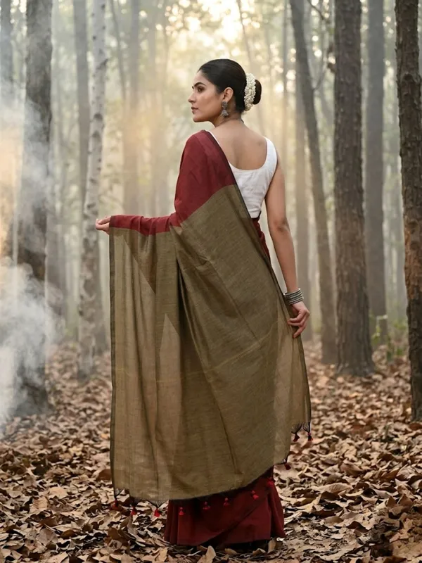 Earthloom_Handdyed_Khadi_Cotton_Saree_Regal_Red