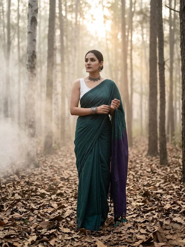 Earthloom_Handdyed_Khadi_Cotton_Saree_Crisp_Green