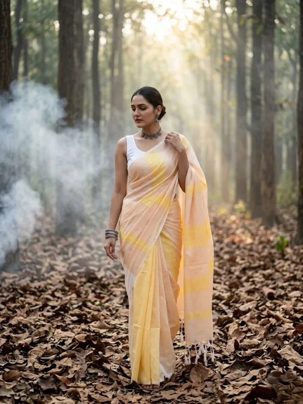 Earthloom_Handdyed_Khadi_Cotton_Saree_Sunlit_Yellow