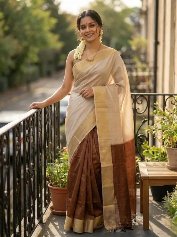 Handloom_Kota_Silk_Beige_&_Choco_Brown_Saree
