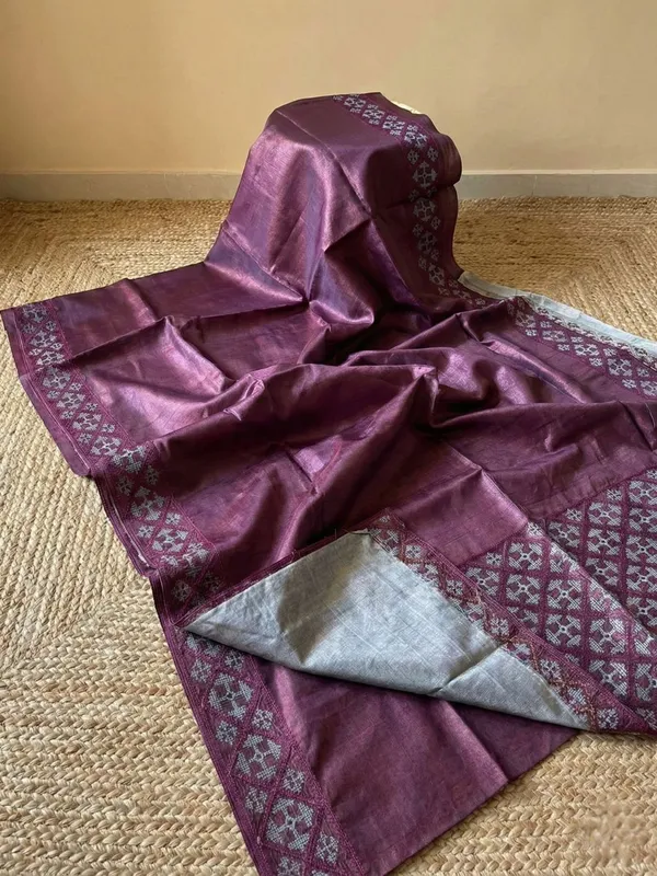 Mridini_Silkmark_Tussar_Silk_Embroidery_Saree_Wine