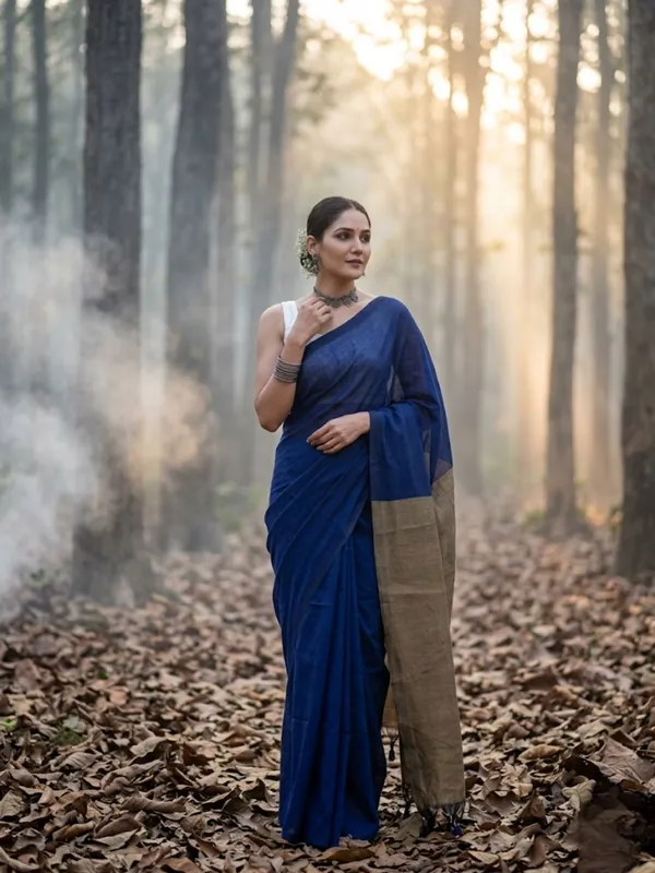 Earthloom_Handdyed_Khadi_Cotton_Saree_Dusky_Indigo