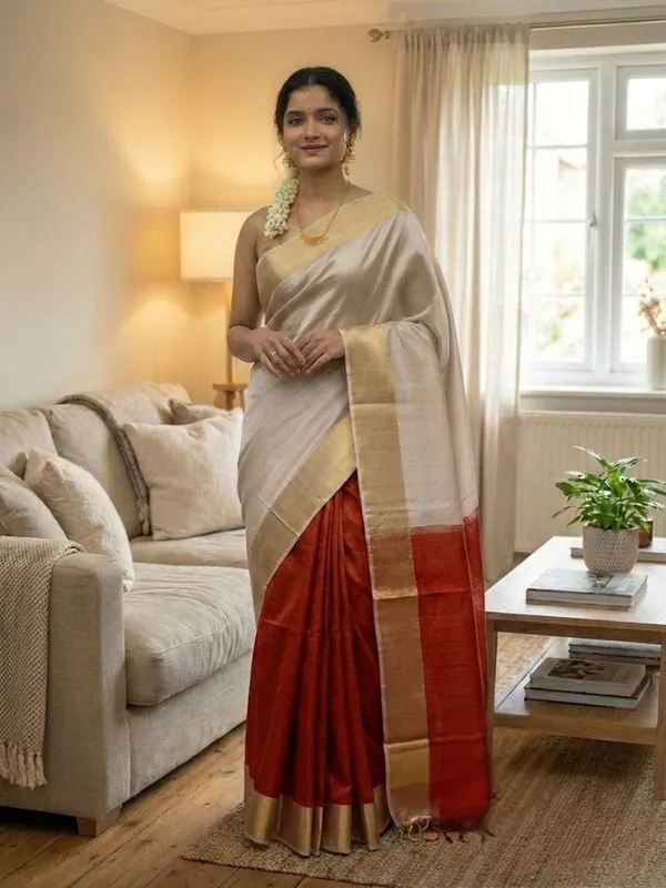 Handloom_Kota_Silk_Beige_&_Rust_Red_Saree