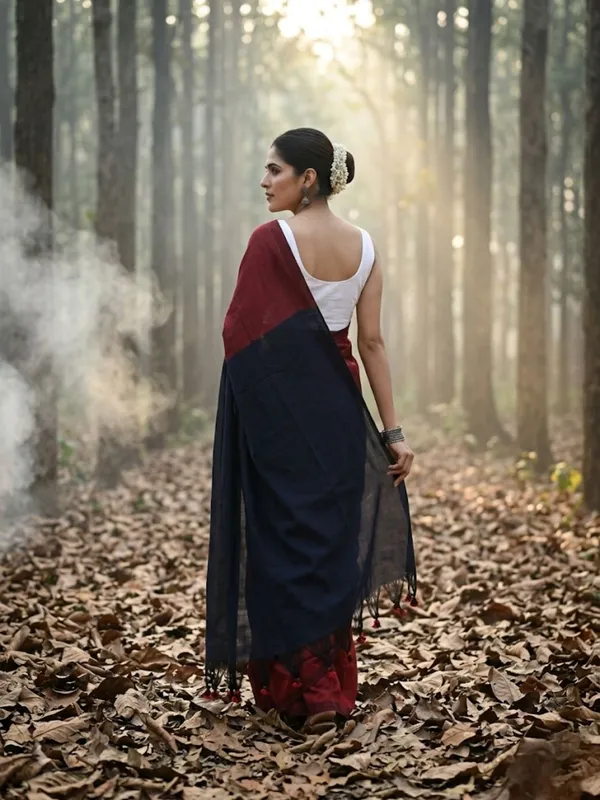 Earthloom_Handdyed_Khadi_Cotton_Saree_Bold_Red