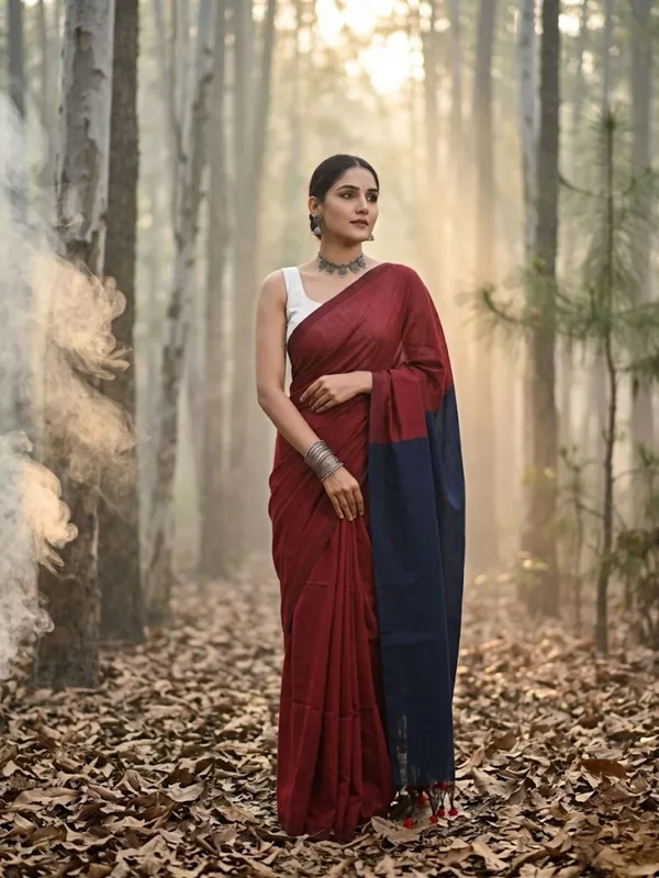 Earthloom_Handdyed_Khadi_Cotton_Saree_Bold_Red
