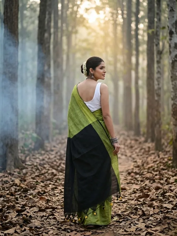 Earthloom_Handdyed_Khadi_Cotton_Saree_Lively_Green