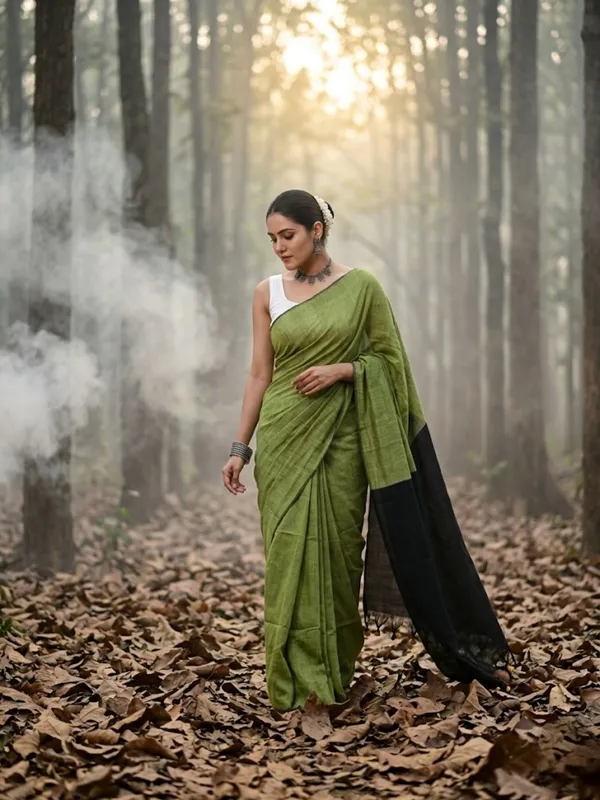 Earthloom_Handdyed_Khadi_Cotton_Saree_Lively_Green