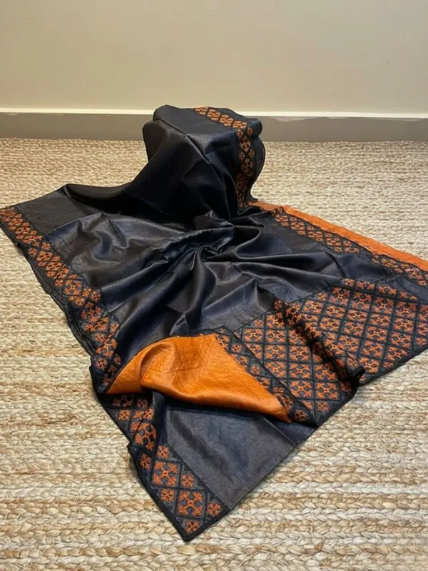 Mridini_Silkmark_Tussar_Silk_Embroidery_Saree_Raven_Black