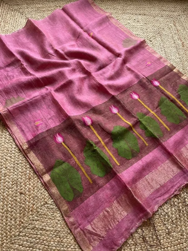 Iraaya_Handloom_Pure_Jayashree_Silk_Linen_Saree_Deep_Pink