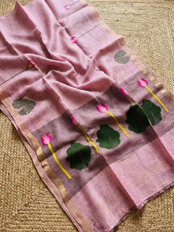 Iraaya_Handloom_Pure_Jayashree_Silk_Linen_Saree_Dusty_Pink