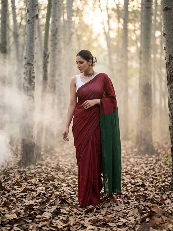Earthloom_Handdyed_Khadi_Cotton_Saree_Mystic_Red