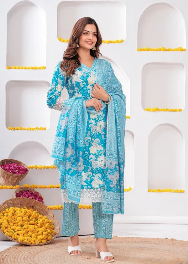 Blue_Cotton_Kurti_Pant_&_Dupatta_Set_For_Women