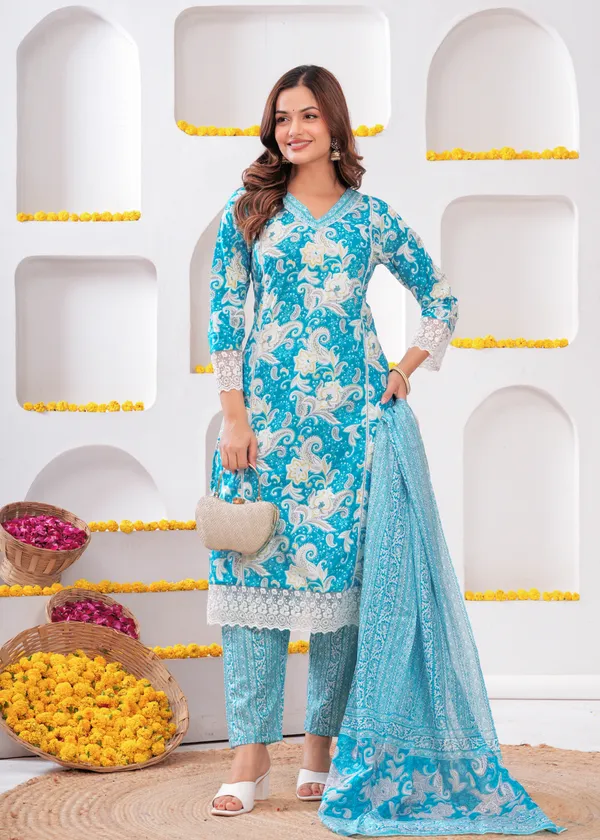 Blue_Cotton_Kurti_Pant_&_Dupatta_Set_For_Women