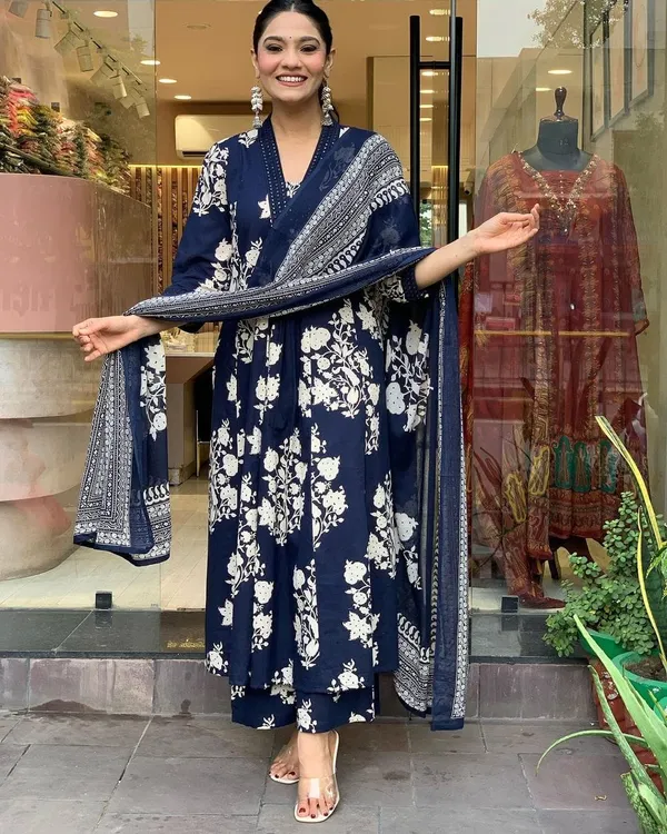 Blue_Cotton_Angrakha_Kurti_Set_For_Women