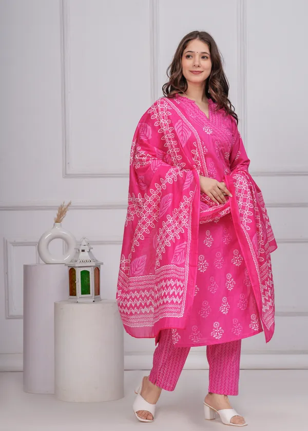 Pink_Cotton_Angrakha_Kurti_With_Pant_&_Dupatta_Set_For_Women