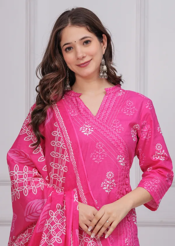 Pink_Cotton_Angrakha_Kurti_With_Pant_&_Dupatta_Set_For_Women