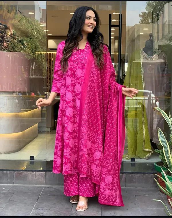Pink_Cotton_Anarkali_Kurta_With_Pant_&_Dupatta_Set_For_Women
