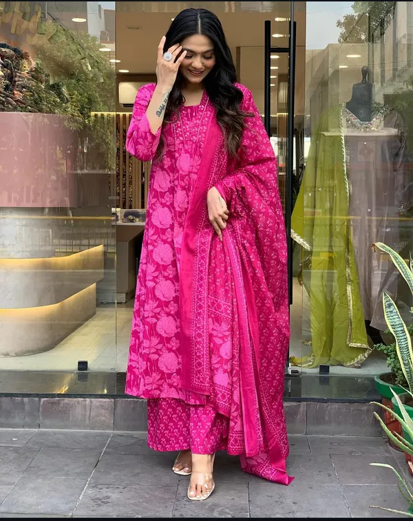 Pink_Cotton_Anarkali_Kurta_With_Pant_&_Dupatta_Set_For_Women