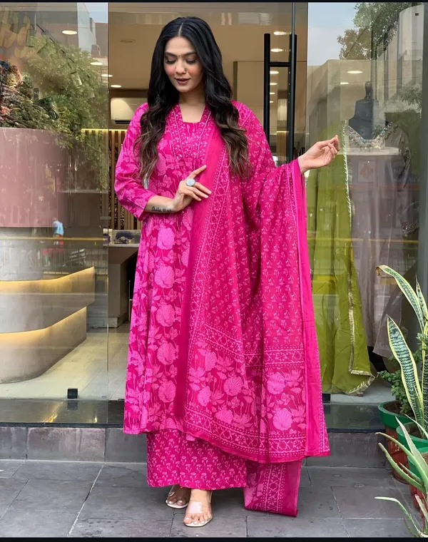 Pink_Cotton_Anarkali_Kurta_With_Pant_&_Dupatta_Set_For_Women