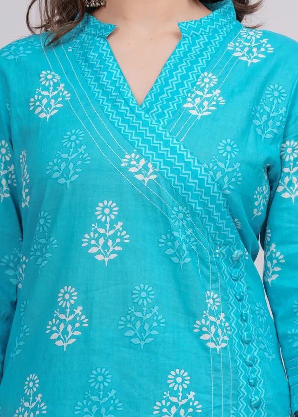 Aqua_Blue_Cotton_Angrakha_Kurti_With_Pant_&_Dupatta_Set_For_Women