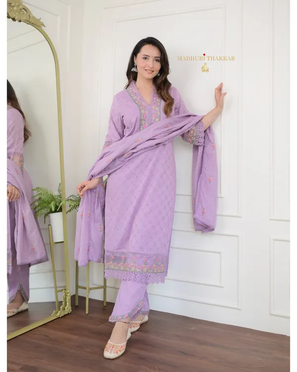 Purple_Cotton_Schiffli_Kurti_Pant_&_Dupatta_Set_For_Women
