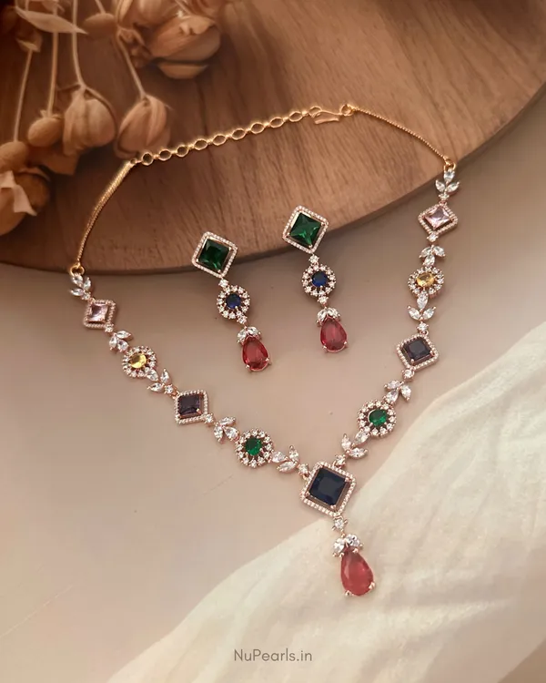 Multi_Jannat_Necklace_|_18K_Rose_Gold_Plated_CZ_Studded_Jewellery_Set_For_Women