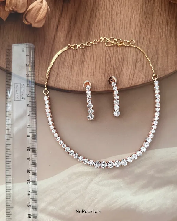 Rose_Gold_CZ_Tennis_Solitaire_Necklace|_18K_Rose_Gold_Plated_Party_Jewellery_Set