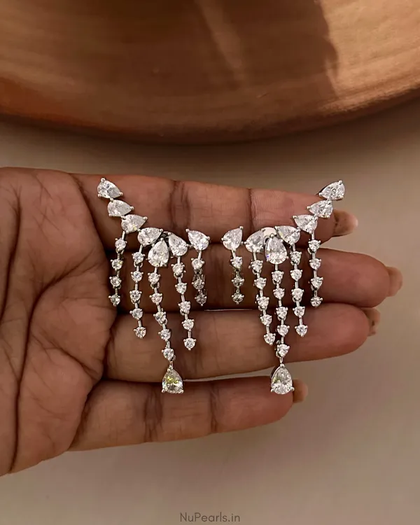 Silver_Mehr_AD_Dangling_Earcuff_|Rhodium_Plated_Designer_Earrings_For_Women
