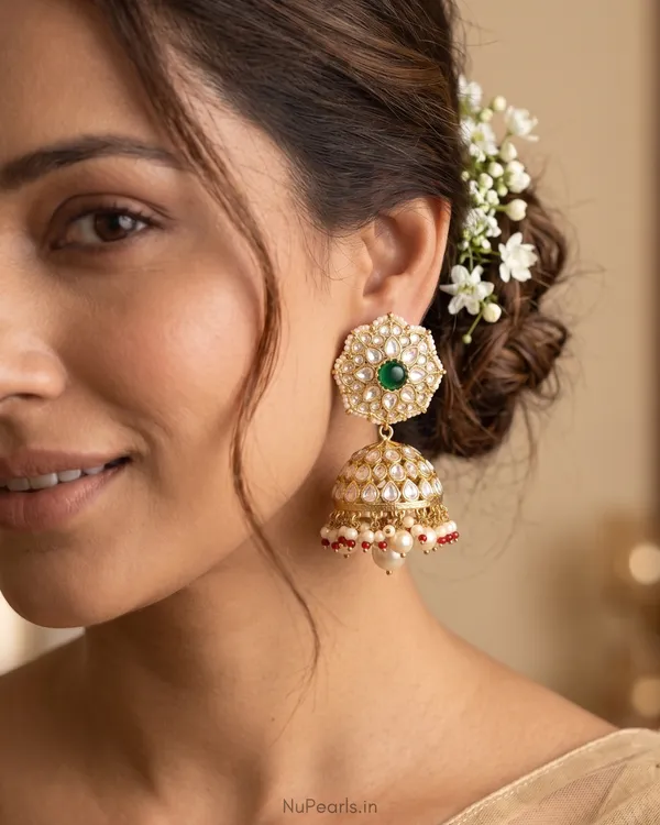 Green_Zebina_Kundan_Jhumka_|18k_gold_Plated_Earrings_for_Weddings_&_Festivals