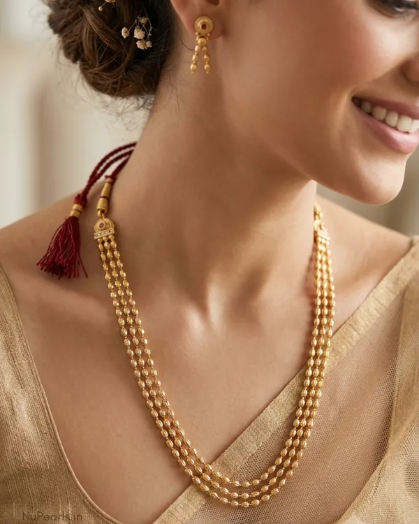 3_Layered_Gauri_Golden_Beads_Long_Traditional_Necklace_With_Earrings