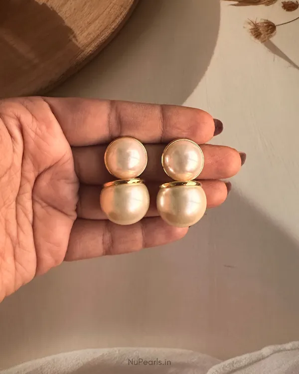 Double_Pearl_Juno_Earrings_|_Premium_Party_Earrings_in_Gold_Polish