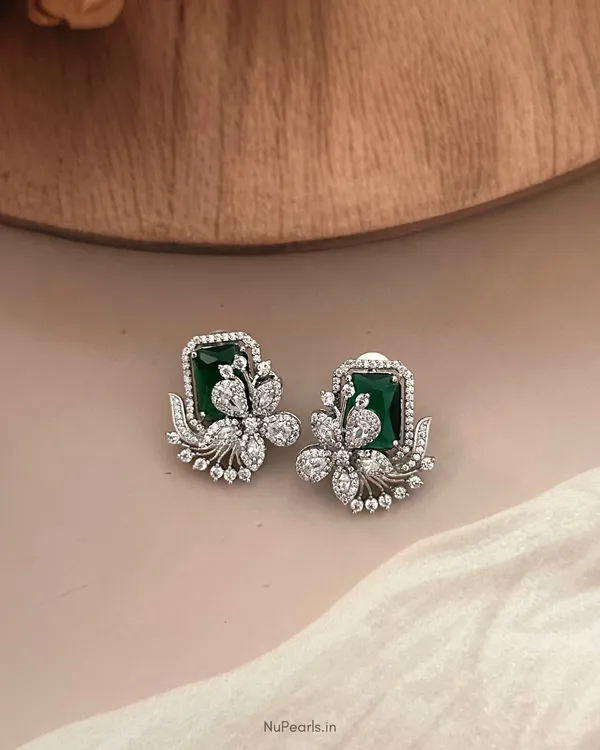 Green_Floral_Studs_|_Rhodium_Plated_CZ_Studded_Party_Earrings