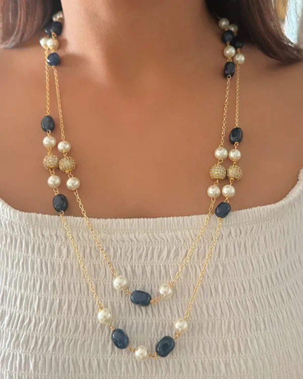 Sapphire_Blue_Zoe_Pearl_&_Stone_Double_Layered_Mala_In_Golden_Chain_For_Women