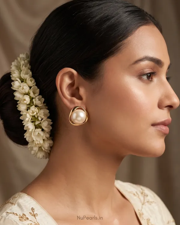 Pearl_Suki_Studs_with_Gold_Frame_|Modern_Party_Earrings