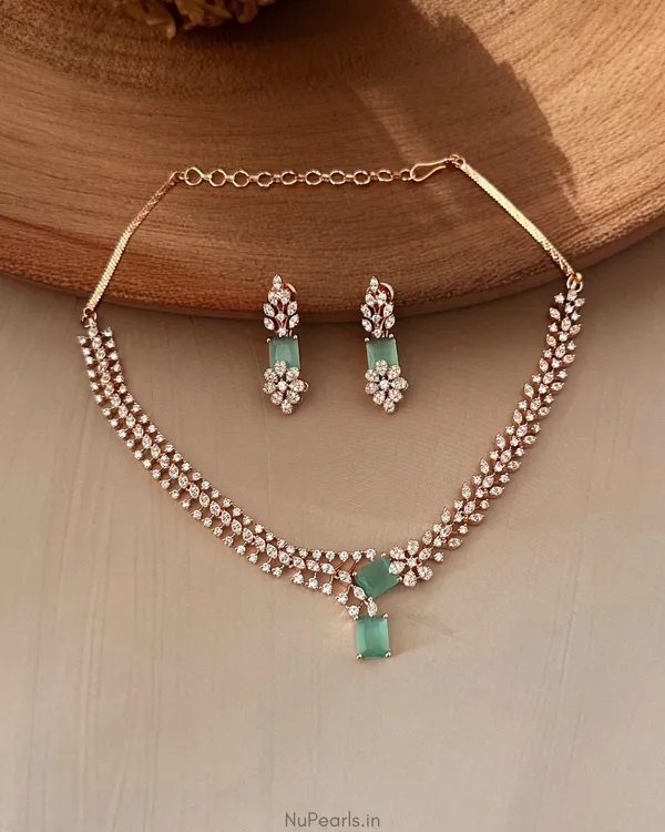 Mint_Green_Elena_Necklace|18K_Rose_Gold_Plated_American_Diamond_Jewellery_Set_For_Women_With_Earrings