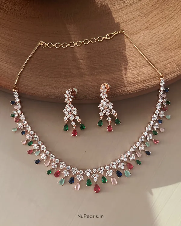 Multi_Dwani_Necklace_|_18K_Rose_Gold_Plated_CZ_Studded_Jewellery_Set_For_Women