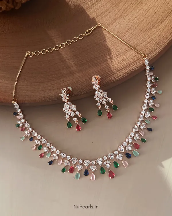 Multi_Dwani_Necklace_|_18K_Rose_Gold_Plated_CZ_Studded_Jewellery_Set_For_Women