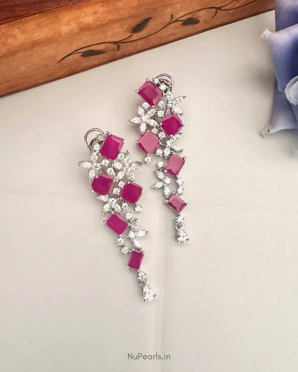Ruby_Red_Shina_Long_CZ_Earrings_With_Back_Clip_|_Rhodium_Plated