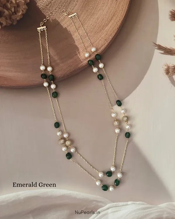 Emerald_Green_Zoe_Pearl_&_Stone_Double_Layered_Mala_In_Golden_Chain_For_Women