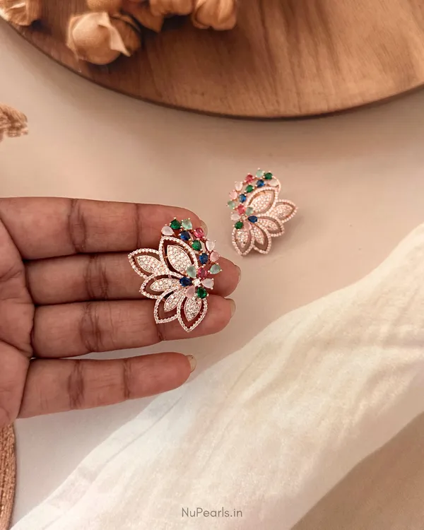Multi_Anna_AD_Stone_Studs|18K_Rose_Gold_Plated_Earrings_For_Women