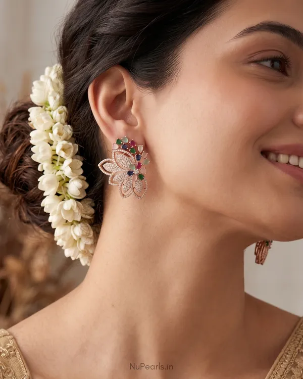 Multi_Anna_AD_Stone_Studs|18K_Rose_Gold_Plated_Earrings_For_Women