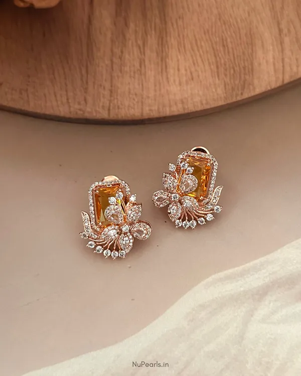 Yellow_Floral_Studs_|_18k_Rose_Gold_Plated_CZ_Studded_Party_Earrings